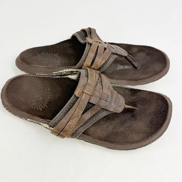 Cushe MANUKA Brown Leather Woven Upper Thong Toe Slip on Flipflop Sandals